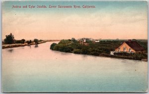 Sacramento CA-California, Andrus Tyler Island Sacramento River View Old Postcard