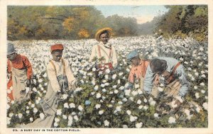 A BUSY DAY IN THE COTTON FIELD BLACK AMERICANA POSTCARD 1918