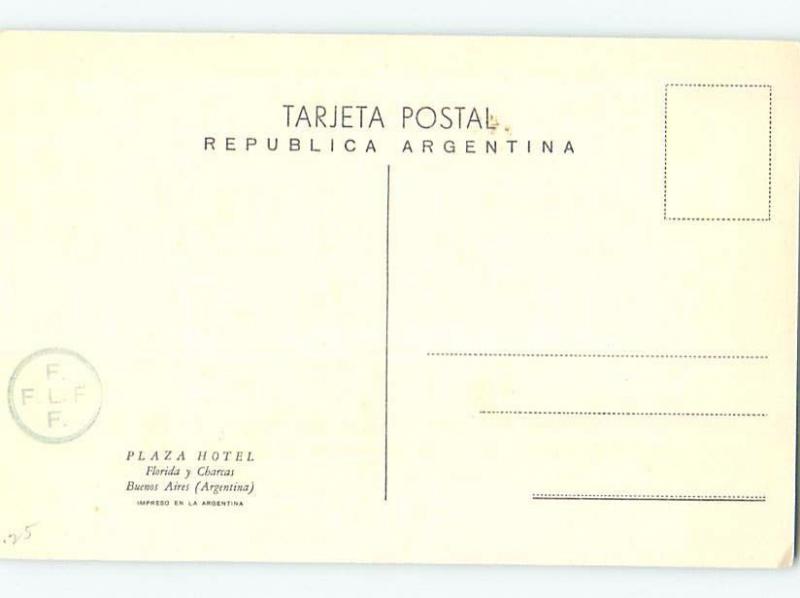 1958 postcard COMMEMORATIVE POSTAGE STAMP & HOTEL Buenos Aires Argentina F6566