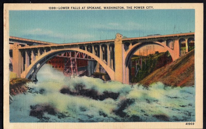 Washington SPOKANE Lower Falls The Power City LINEN