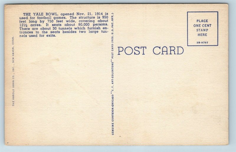 Postcard CT New Haven Yale Bowl Aerial View Football Stadium Sports Complex M04