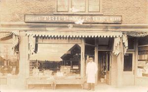 South Salina Street Syracuse NY Tripp & McCre Groceries Meats RPPC Postcard