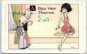 Postcard - A Red Hot Mam-ma with Men Staring At The Lady Comic Art Print