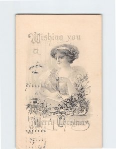 Postcard Wishing you a Merry Christmas with Lady Flowers Art Print
