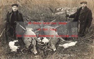 WI, Draper, Wisconsin, RPPC, Hunting, Two Hunters with Deer & White Rabbits