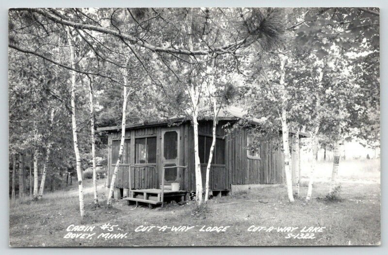 Bovey MinnesotaCut-A-Way Lodge on LakeLog Cabin 5Tiny Porch1950s RPPC