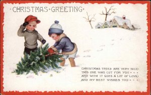 Whitney Christmas Children Cute Kids with Christmas Tree Vintage Postcard