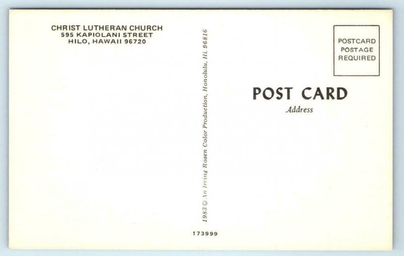 HILO, Hawaii HI ~ Altar CHRIST LUTHERAN CHURCH Interior 1983 Postcard