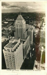 Aerial View Looking South Boston Tulsa Oklahoma 1940s RPPC Photo Postcard 12400