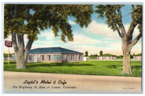 c1940s Light's Motel And Cafe Roadside Lamar Colorado CO Unposted Trees Postcard