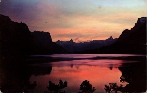 Vtg Montana MT St Mary Lake at Day's End Twilight Postcard