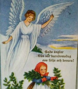 Christmas Postcard Whitney Swedish Text Angel With Wings God Jul Vintage Unused