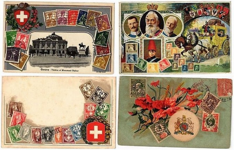 STAMPS POSTMAN PHILATELIC 18 Vintage Postcards pre-1940 incl SWITZERLAND (L5621)