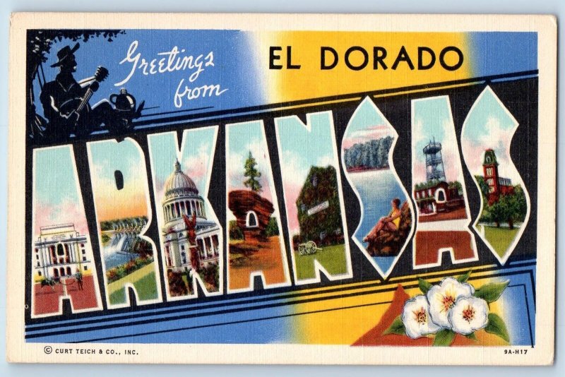 c1940 Greetings From El Dorado Big Letters View Arkansas Correspondence Postcard