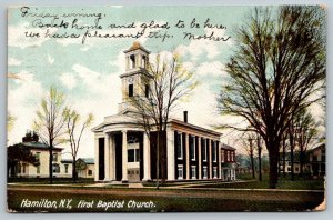 1907   First Baptist Church  Hamilton  New York   Postcard