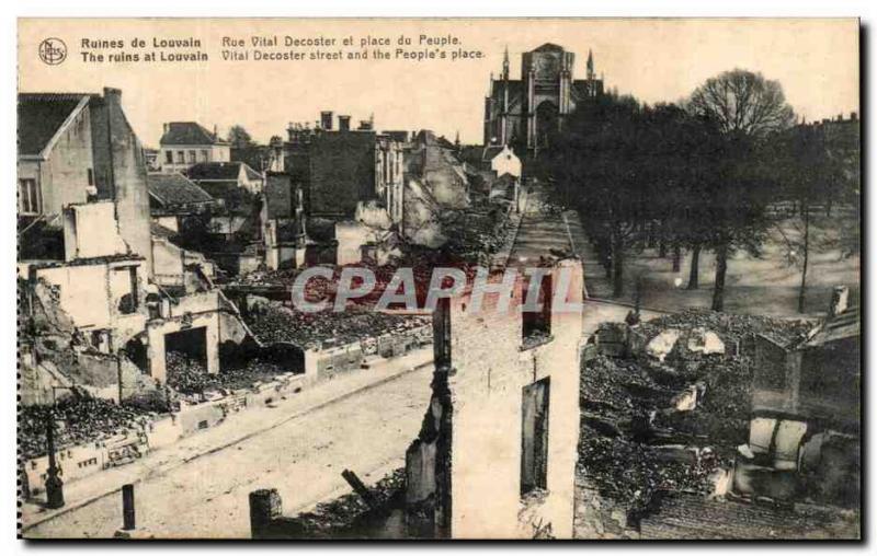 Old Postcard Belgium Leuven Rue Vital Decoster and place of the people