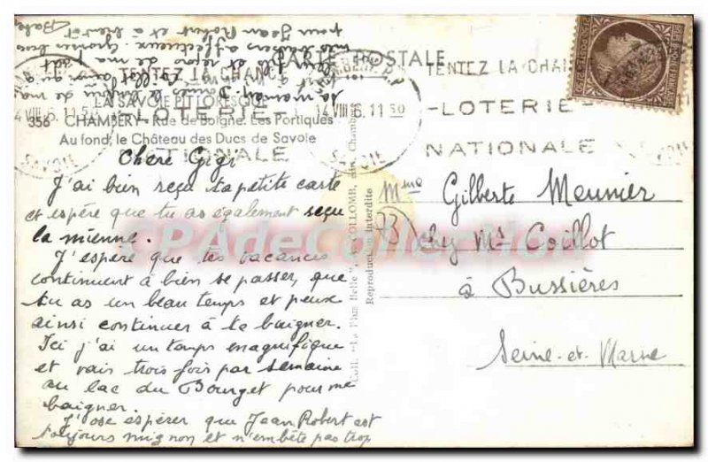 Postcard Old Street Boigne Chambery Castle gantries