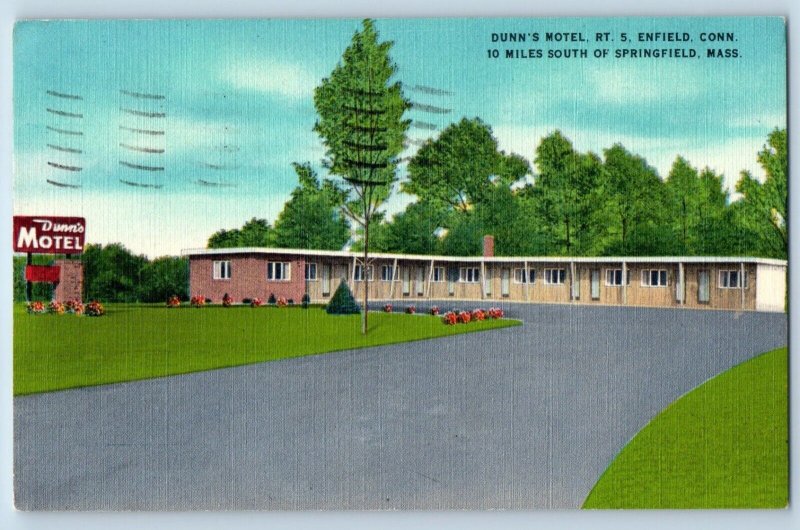 Enfield Connecticut CT Postcard Dunn Motel Exterior View Building 1957 Vintage