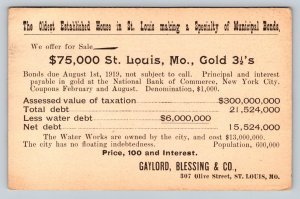 1913 St. Louis MO Financial Bond Ad United States Postal Card East Jaffrey NH