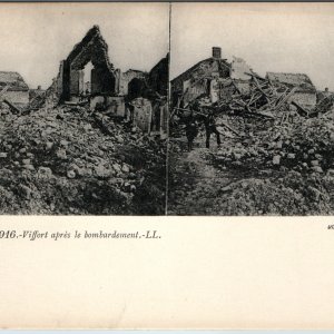c1916 Viffort France WWI Ruins Stereoview Postcard Bombardment War Damage LL