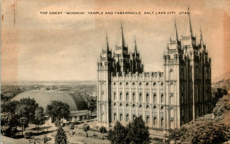 Vtg 1940s Artvue Postcard Great Mormon Temple and Tabernacle Salt Lake City UT