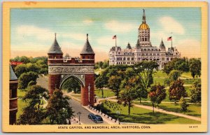 Hartford Connecticut CT, State Capitol Building, Memorial Arch, Vintage Postcard