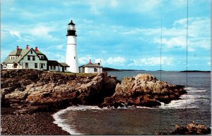 Vtg Maine ME Portland Head Light Lighthouse Chrome View Postcard