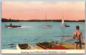 Postcard c1941 Greetings From Portland on the Rideau Ontario Boats