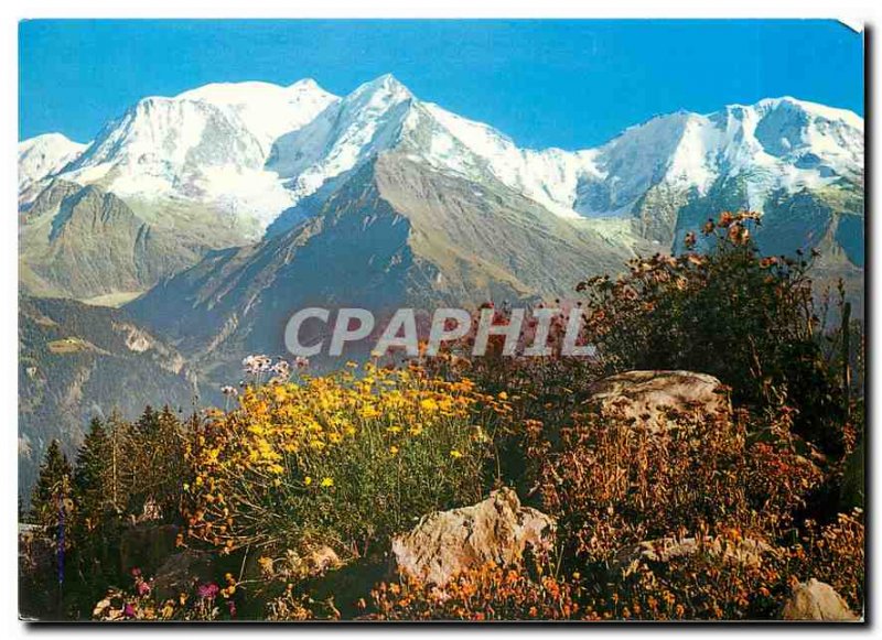 Modern Postcard Spring in the mountains at the foot of Mont Blanc