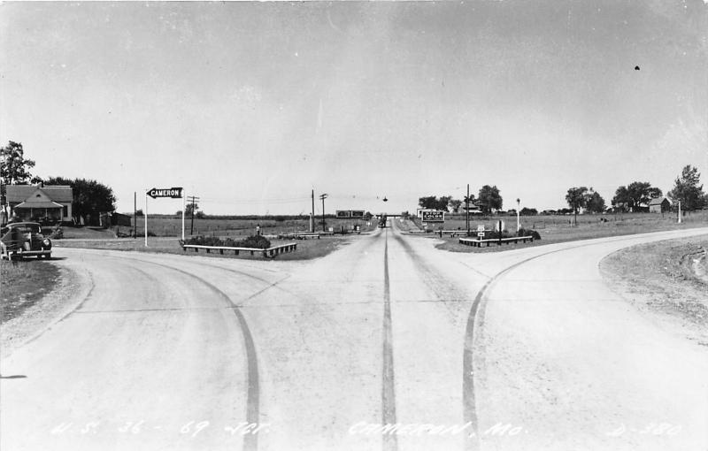 Cameron Missouri~Highways US 36-69 Junction~Classic Car~1950s Roadside RPPC