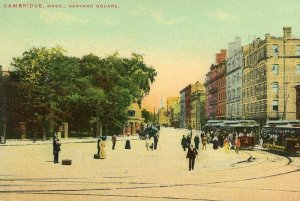 Postcard Antique View of Trolleys in Harvard Square in Cambridge, MA.      R4