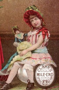 1887 Clark's Mile-End Spool Cotton Christmas Tree Candles Girl & Doll F137