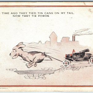 c1910s Comic Anti-Ford Dog Pull Car w/ Tail Postcard Tin Cans Exaggerated A76