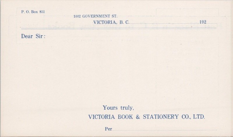 Victoria Book & Stationery Co Victoria BC Unused Advertising Postcard H53
