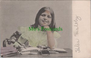 Children Postcard - Girl Writing at Her Writing Desk  RS34523