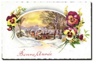 Old Postcard Happy New Year Flowers