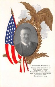 Theodore Roosevelt and American Flag 26th President of United States View Pos...