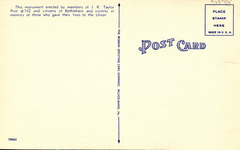 PA - Bethlehem. Civil War Monument