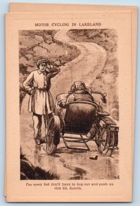 England Postcard Woman Walking Motor Cycling in Lakeland c1910 Sepiatype