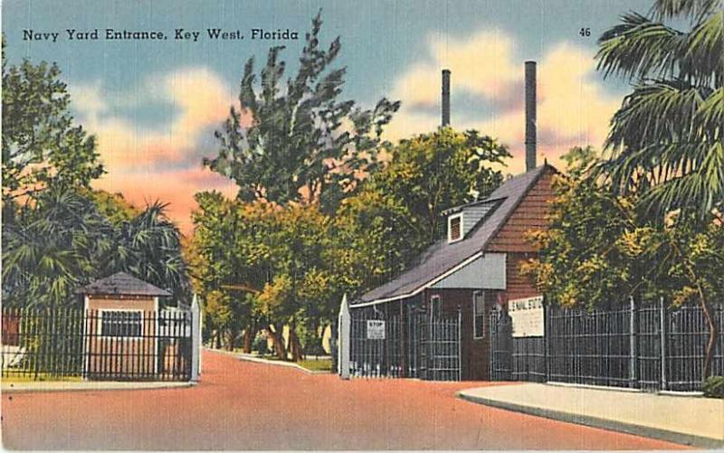 Navy Yard Entrance at Key West Florida FL 1954 Linen