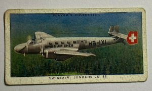 CIGARETTE CARD PLAYERS INTERNATIONAL AIRLINERS #33 SWISSAIR JUNKERS JU86 (UU562) 