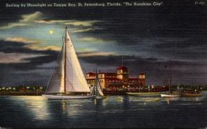 Florida St Petersburg Sailing By Moonlight On Tampa Bay