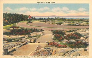 Mt Desert Island Cadillac Mtn Summit Circle Linen Postcard Unused