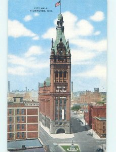 Unused Linen CITY HALL SCENE Milwaukee Wisconsin WI hs5852@