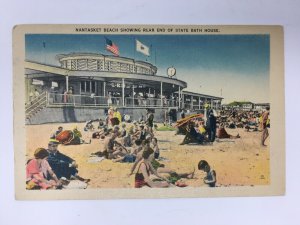 Nantasket Beach MA Postcard Showing Rear End of State Bath House Beach Swimsuits