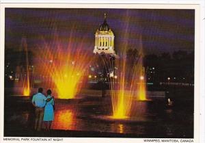 Canada Winnipeg Memorial Park Fountain At Night