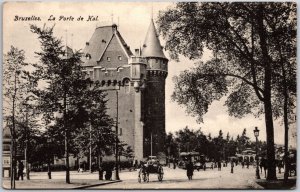 Bruxelles La Porte de Hal Belgium Horse Carriage Trees Building Postcard