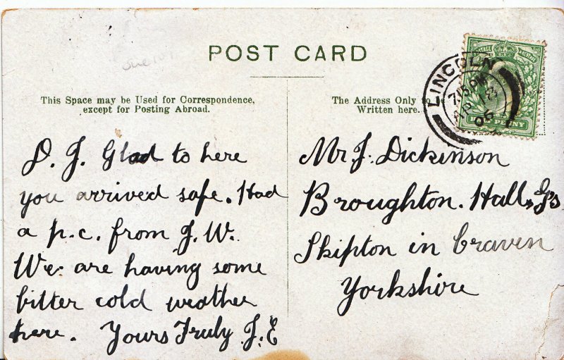 Genealogy Postcard - Family History - Dickinson - Skipton in Craven Yorks  U3738