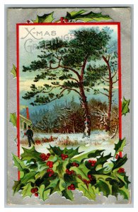 c1911 Postcard X-Mas Greetings Vintage Standard View Embossed Card