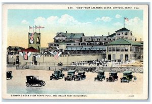 c1930's View From Atlantic Ocean Cars Daytona Beach Florida FL Vintage Postcard